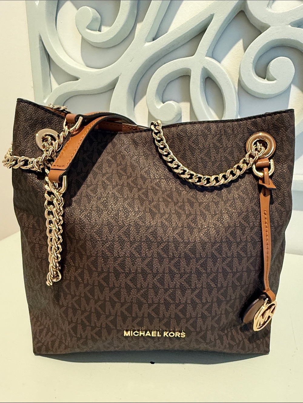 Michael Kors Brown Logo Chain-Handle Shoulder Bag